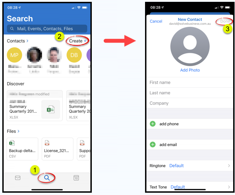 how to add email to outlook contacts mobile app